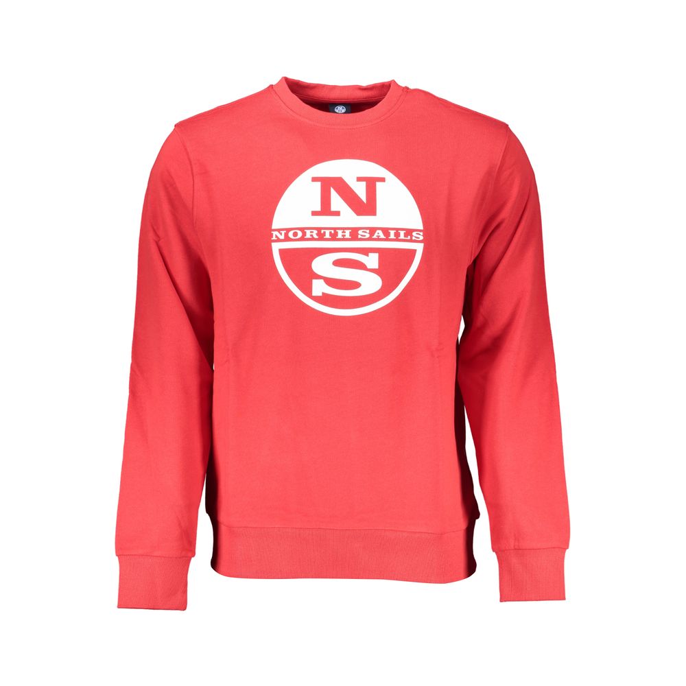 Red cotton men's sweatshirt from North Sails with a crew neck and casual fit, shown on a plain background.