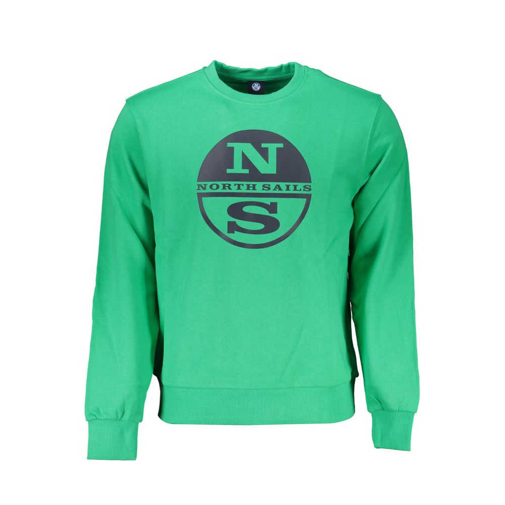 Green cotton men's sweater by North Sails featuring a classic crewneck design and ribbed cuffs.
