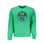 Green cotton men's sweater by North Sails featuring a classic crewneck design and ribbed cuffs.