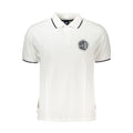 White cotton men's polo shirt by North Sails, featuring a classic collar and short sleeves, displayed on a hanger.