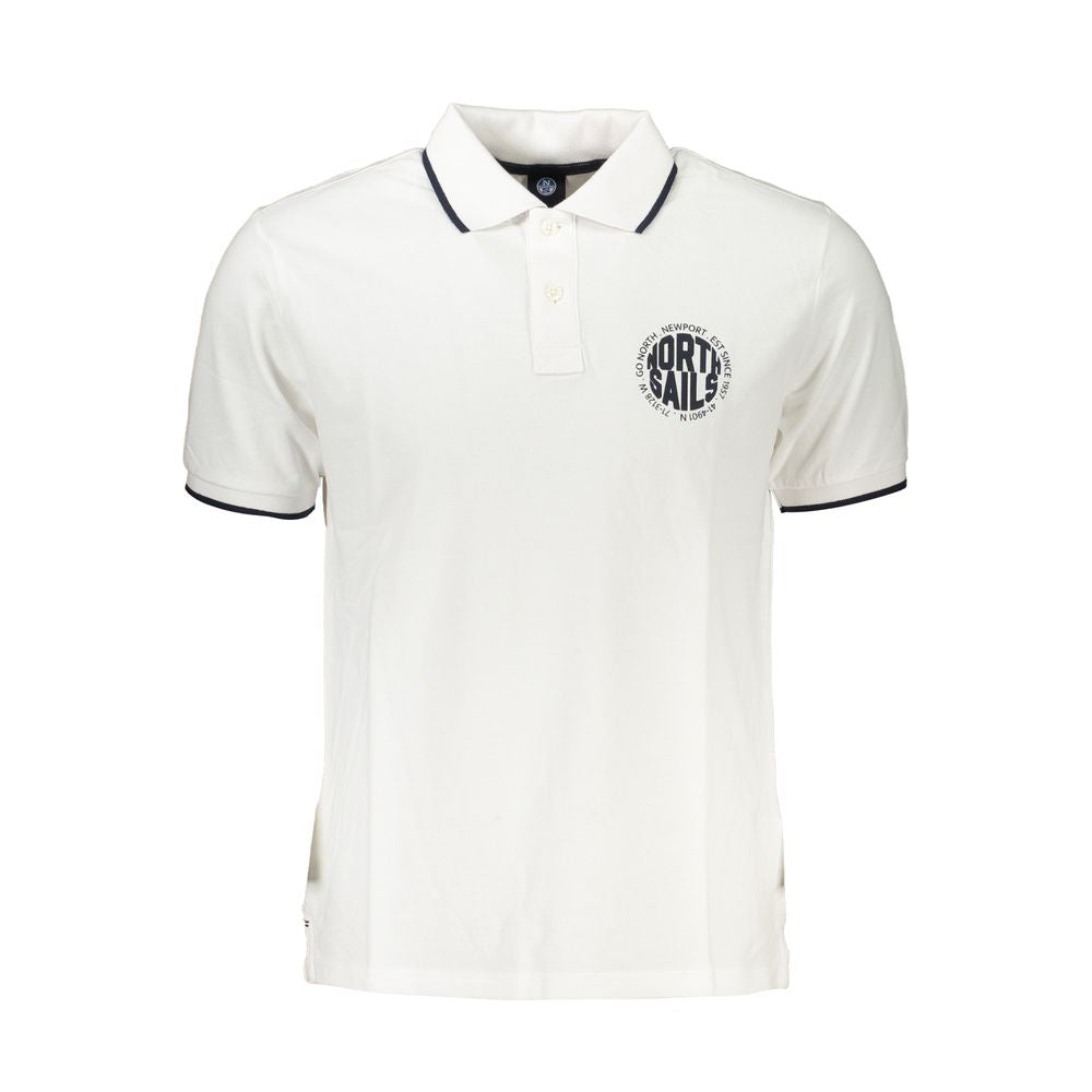 White cotton men's polo shirt by North Sails, featuring a classic collar and short sleeves, displayed on a hanger.