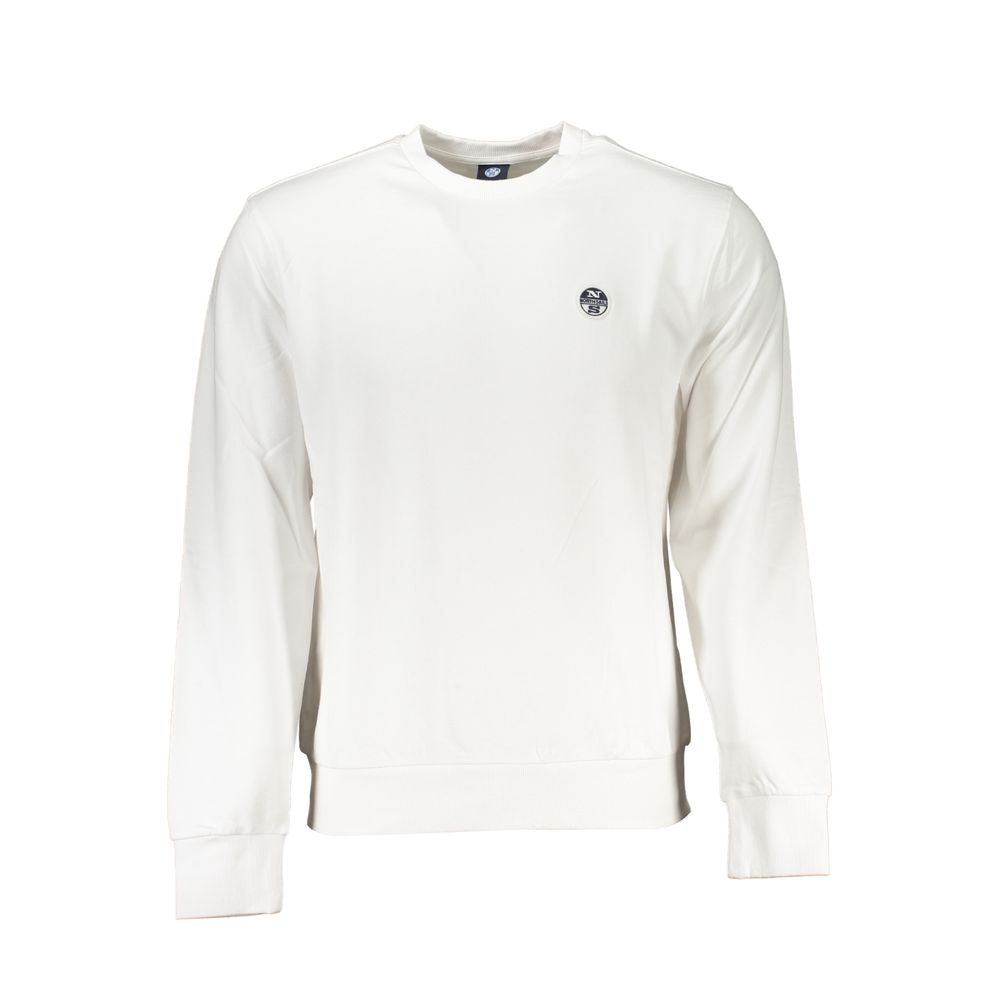 White cotton men's sweatshirt by North Sails, featuring a relaxed fit with adjustable drawstrings and a classic crew neckline.