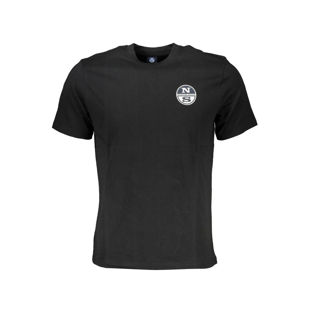 Black North Sails cotton men's T-shirt with round neckline and short sleeves, displayed flat on a white background.