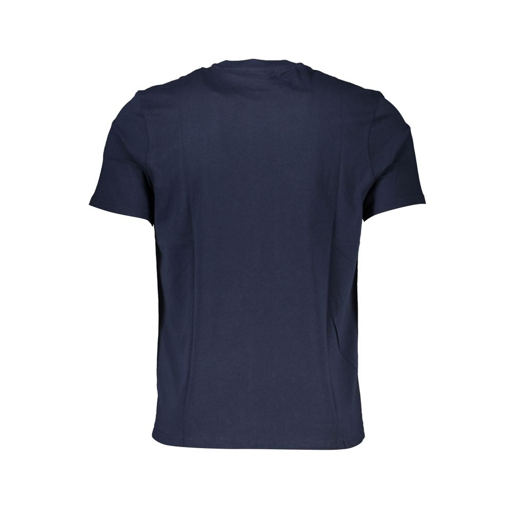 North Sails Blu Cotton Men’s T-Shirt displayed on a hanger, featuring a classic crew neck and short sleeves in blue cotton fabric.