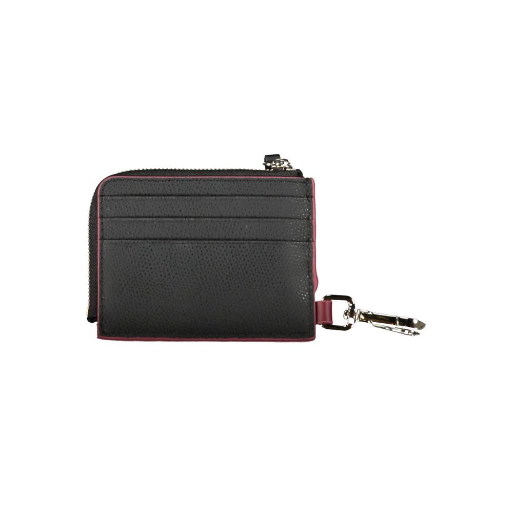 Black leather men's wallet holder by Tommy Hilfiger with sleek design and multiple card slots.