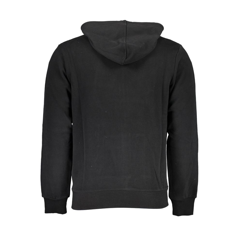 Black cotton men's hoodie sweater by La Martina with a hood, featuring a casual and comfortable fit.