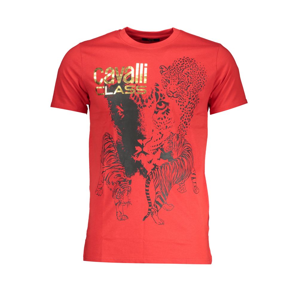 Red Cavalli Class cotton men's T-shirt with a classic crew neck and minimalist design, perfect for casual wear.