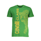 Cavalli Class Verde cotton men's T-shirt with round neckline and short sleeves, featuring a simple, stylish design.