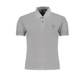 Brown cotton men's polo shirt by Napapijri, featuring a classic collar and short sleeves, laid flat on a neutral background.