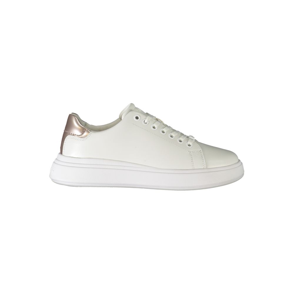 White leather women's sneaker by Calvin Klein with sleek design and subtle branding, showcasing a comfortable casual footwear style.