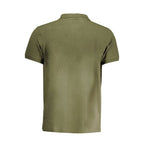 Norway 1963 Verde cotton men's polo shirt displayed on a hanger, featuring a classic collar and short sleeves.