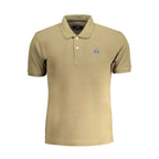 La Martina Verde cotton men's polo shirt displayed on a hanger with a classic collar and embroidered logo.