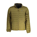 Timberland Verde polyester men's jacket in green, featuring a front zipper and adjustable cuffs, outdoor apparel for men.