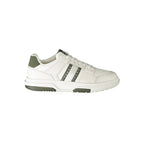 Tommy Hilfiger white polyethylene men's sneaker with sleek design and comfortable fit, featuring brand logo details.
