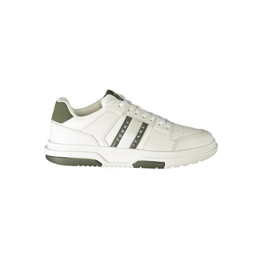 Tommy Hilfiger white polyethylene men's sneaker with sleek design and comfortable fit, featuring brand logo details.