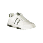 White Tommy Hilfiger men’s sneaker made of polyethylene, featuring a casual design with laces and a rubber sole.
