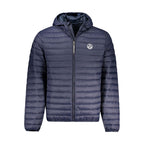 North Sails blue polyamide men's jacket displayed with a front view, showcasing lightweight, waterproof fabric and casual style.
