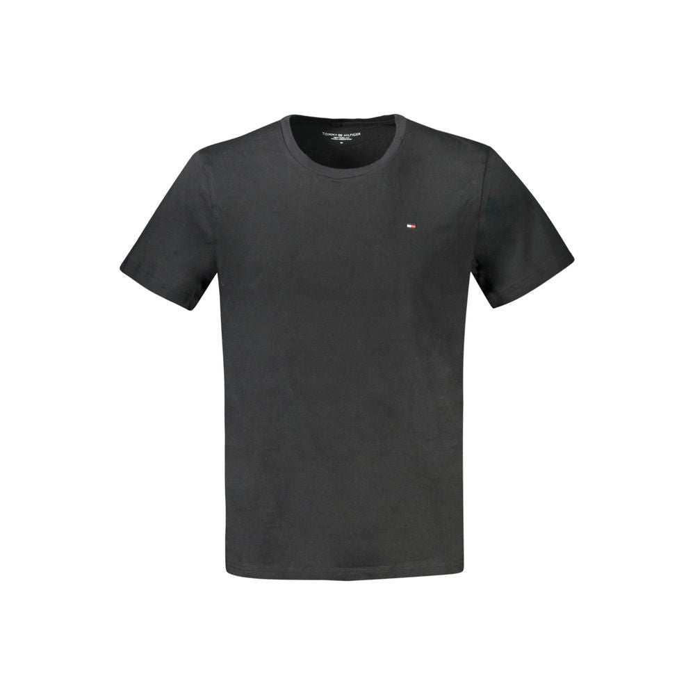 Black cotton men's T-shirt by Tommy Hilfiger, featuring a classic fit and subtle logo detail.