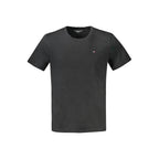 Black cotton men's T-shirt by Tommy Hilfiger, featuring a classic fit and subtle logo detail.