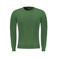 Cavalli Class Verde viscose men's sweater shown on a model, featuring a crew neck and long sleeves in a vibrant green color.