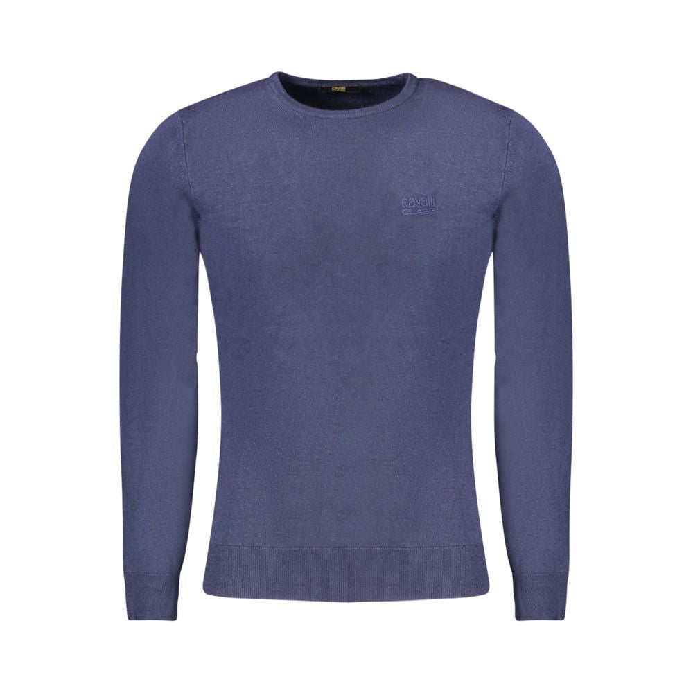 Cavalli Class Blu Viscosa men's sweater in a soft, vibrant blue fabric with a crew neck and classic fit.