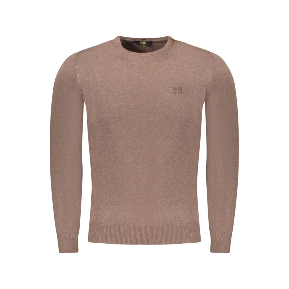 Cavalli Class Marrone viscose men's sweater with a classic fit and ribbed cuffs, shown in a close-up front view.
