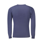Cavalli Class Blu Viscosa men's sweater featuring a fitted design and ribbed cuffs, made from soft viscose fabric.