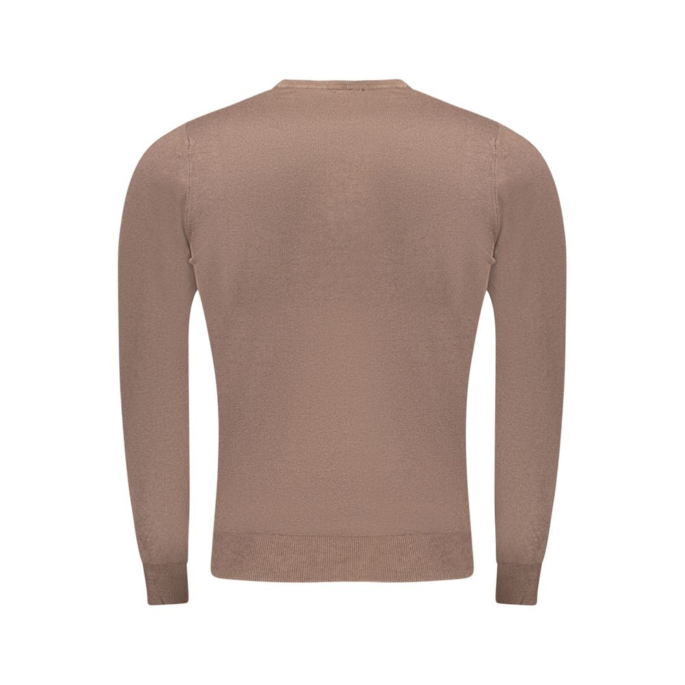 Cavalli Class Marrone viscose men's sweater with a crew neckline and long sleeves, styled on a neutral background.