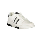 Tommy Hilfiger Bianco men's sneaker with white polyurethane upper and casual athletic design, featuring laces and a rubber sole.