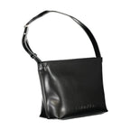 Black Calvin Klein polyester women’s shoulder bag with sleek design and adjustable strap, ideal for everyday use.