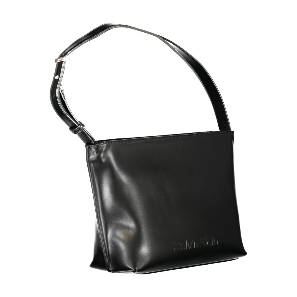 Black Calvin Klein polyester women’s shoulder bag with sleek design and adjustable strap, ideal for everyday use.