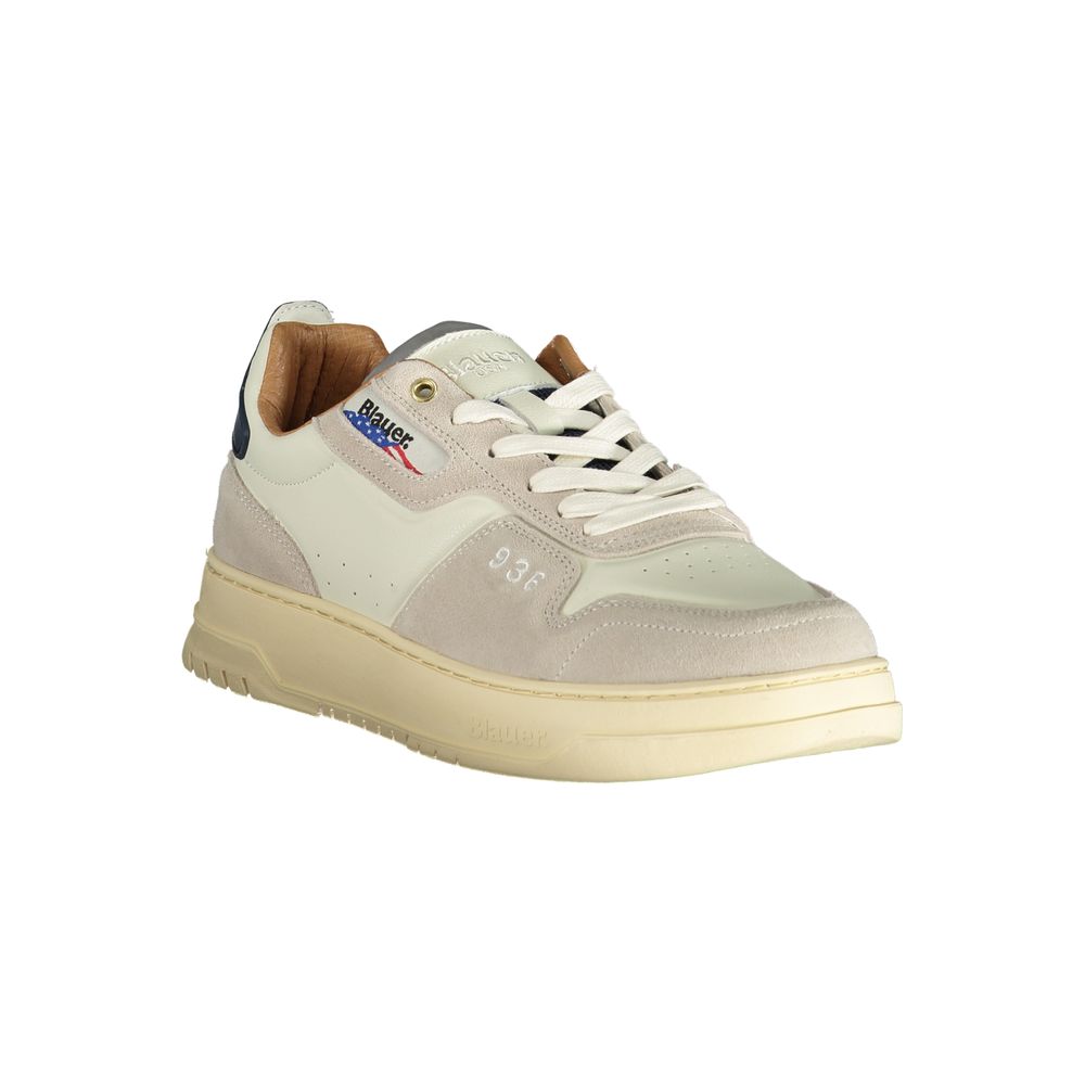 Blauer men's white polyurethane sneaker with sleek design and lace-up closure, suitable for casual wear.