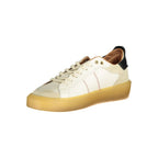 White leather men's sneaker by Blauer, showing a sleek design with white laces and rubber sole.