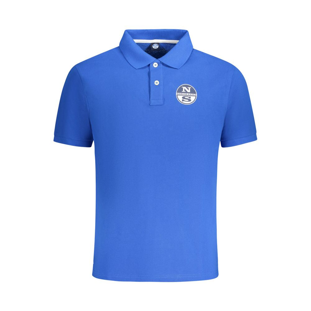 North Sails blue cotton men's polo shirt displayed on a hanger, featuring a classic collar and short sleeves.
