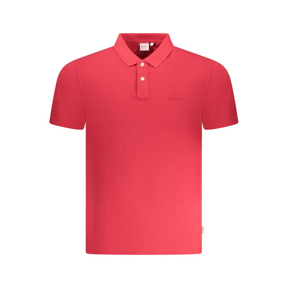 Red cotton men's polo shirt by Pepe Jeans, with a classic collar and button placket, displayed on a plain background.