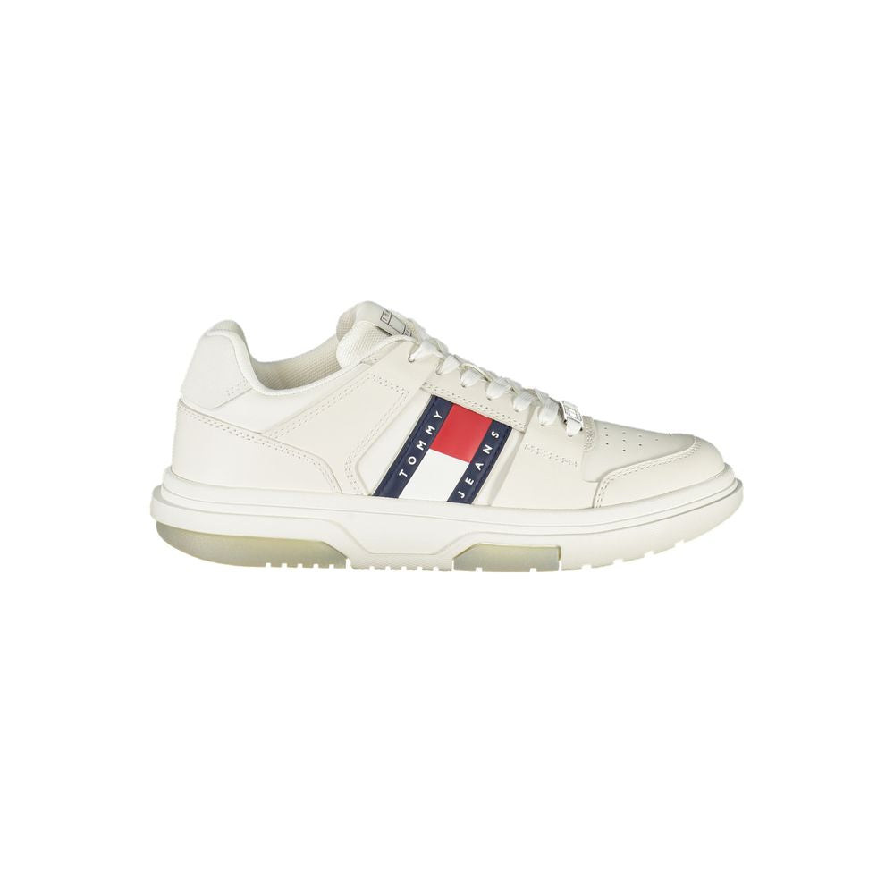 Tommy Hilfiger Bianco polyurethane women's sneaker with white design and sleek style, featuring laces and a sporty sole.