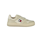 Tommy Hilfiger beige polyester athletic sneakers with white soles and laces, sporty footwear for active wear.