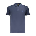 Timberland men's blue cotton polo shirt with a classic collar and short sleeves, featuring the Timberland logo on the chest.