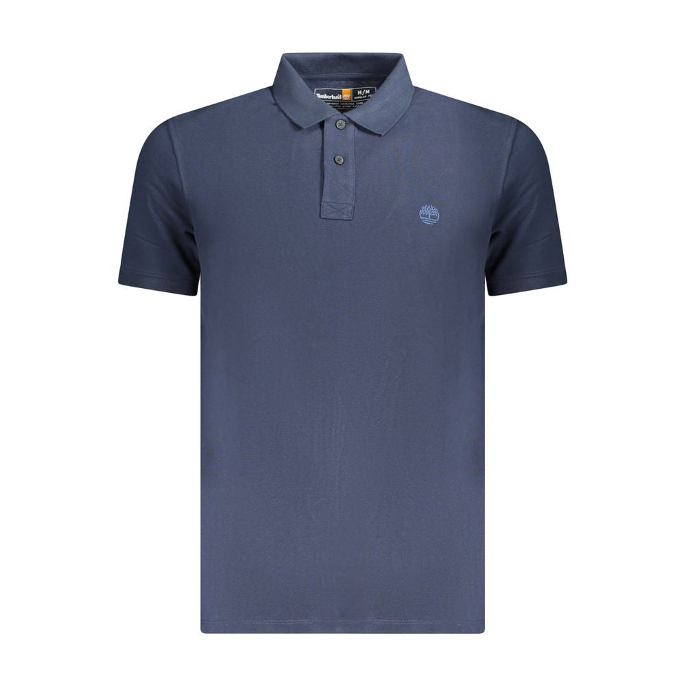Timberland men's blue cotton polo shirt with a classic collar and short sleeves, featuring the Timberland logo on the chest.