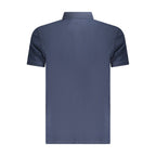 Timberland Blu Cotton Men's Polo shirt featuring a classic collar and short sleeves, styled casually on a mannequin.