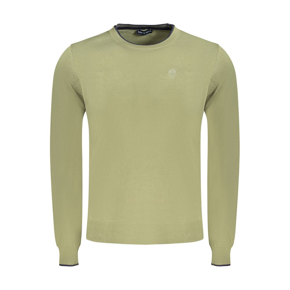North Sails Verde cotton men's sweater with a crew neck and ribbed cuffs, in green color, displayed on a neutral background.