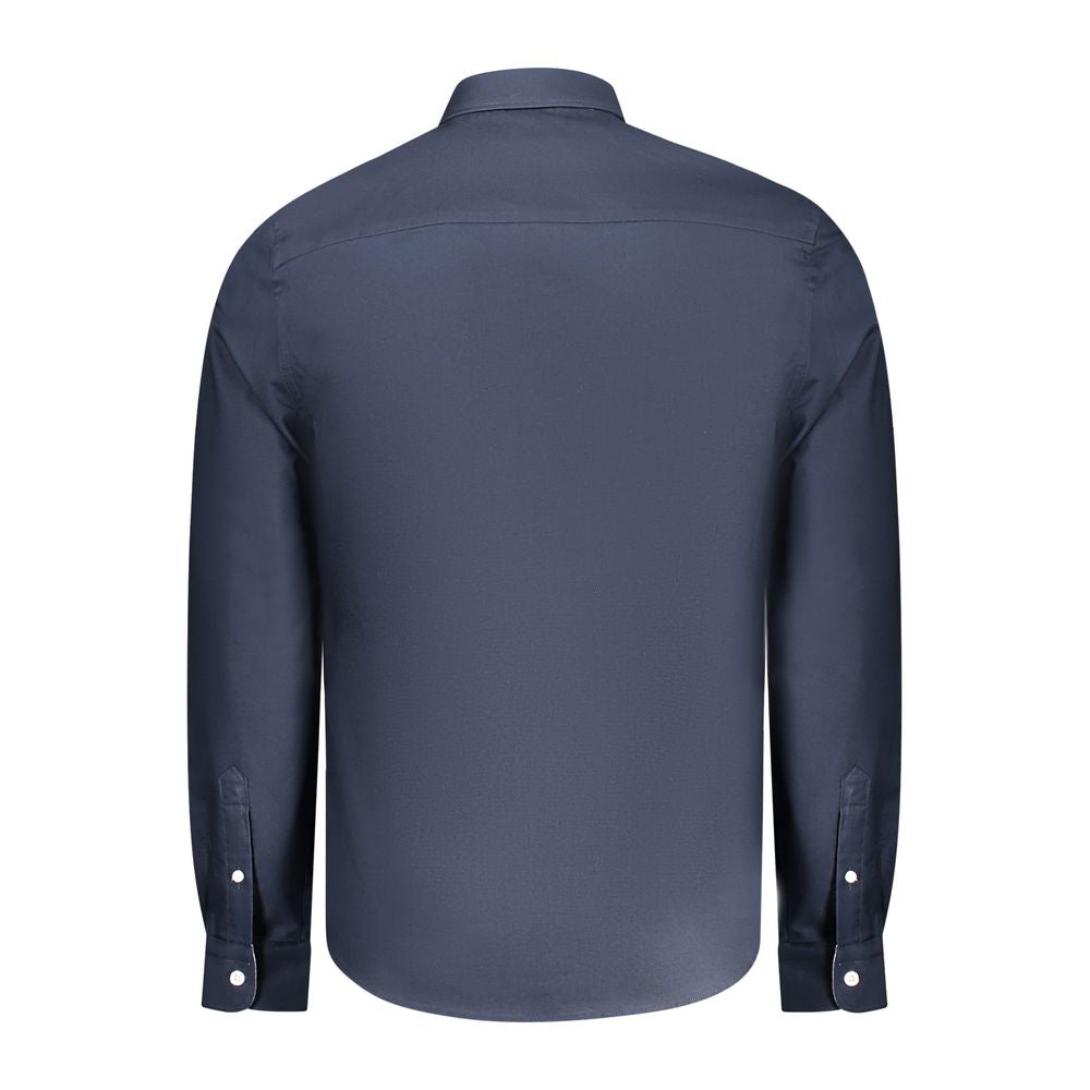 North Sails blue cotton men's shirt displayed flat, showing classic collar and button-front design for casual or smart wear.