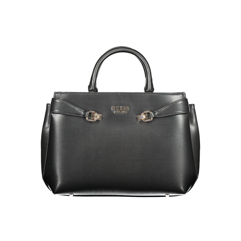 Black Guess Jeans women's handbag made of polyurethane with sleek design and silver-tone hardware, suitable for casual or chic outfits.