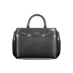 Black Guess Jeans women's handbag made of polyurethane with sleek design and silver-tone hardware, suitable for casual or chic outfits.