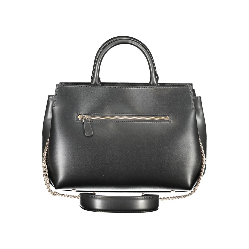 Guess Jeans black polyurethane women's handbag with sleek design and top handle, featuring a modern, stylish look.