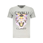Gray Cavalli Class cotton men's T-shirt with a classic fit and subtle branding, shown on a plain background.