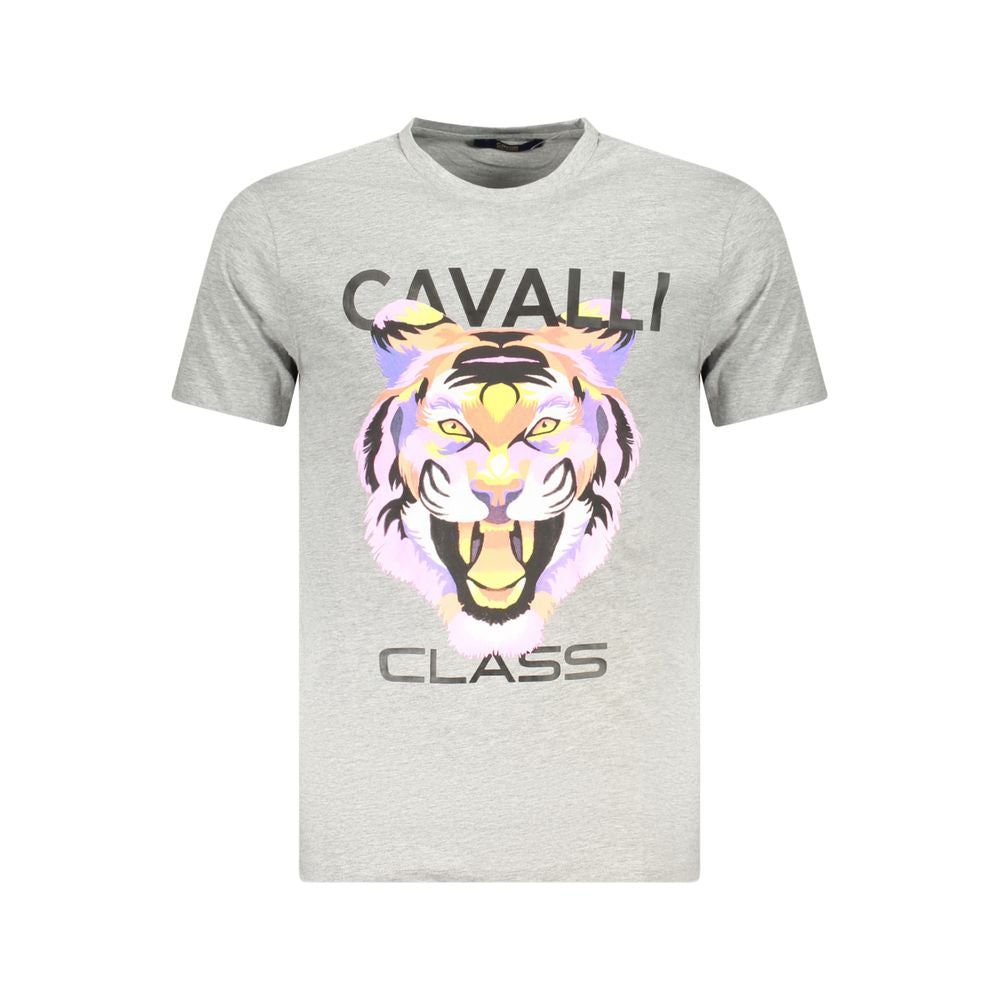 Gray Cavalli Class cotton men's T-shirt with a classic fit and subtle branding, shown on a plain background.