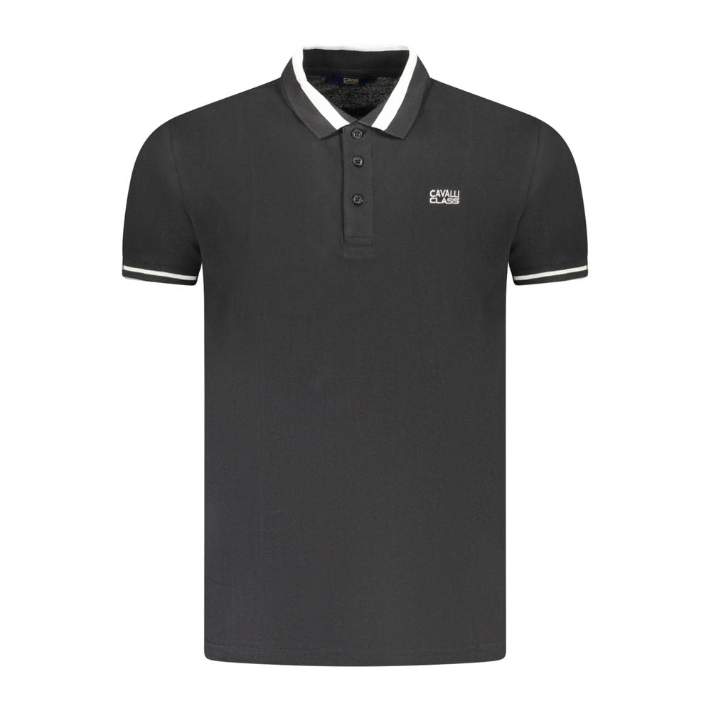 Black cotton men's polo shirt from Cavalli Class featuring a classic fit and subtle branding detail.