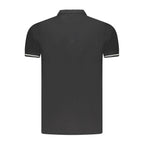 Black cotton men's polo shirt from Cavalli Class with a classic fit and subtle branding, shown on a plain background.