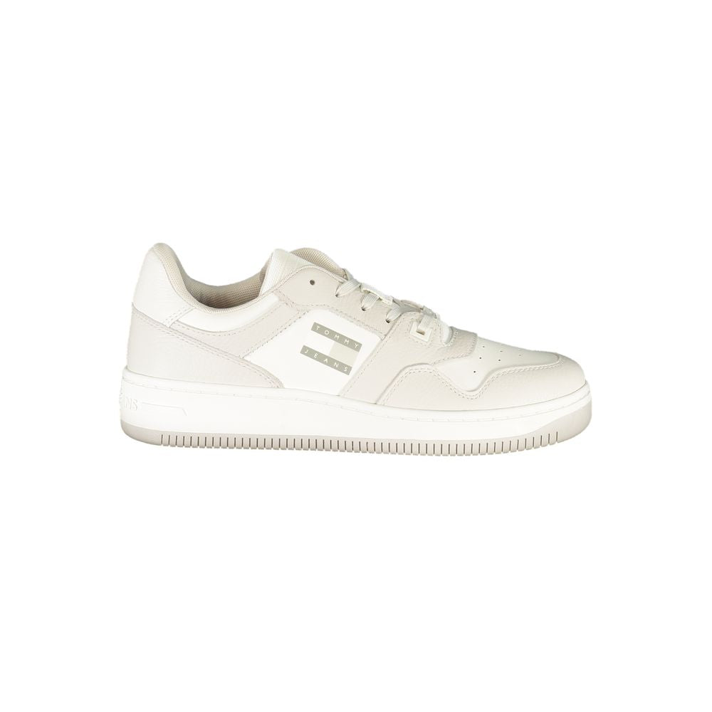 Tommy Hilfiger white polyurethane men's sneaker with sleek design and rubber sole, casual style for everyday wear.